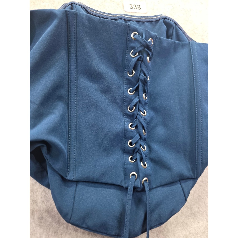 Navy Blue Lace Up Back Corset Top‎ Pointed Hem Strapless XS - Picture 7 of 8